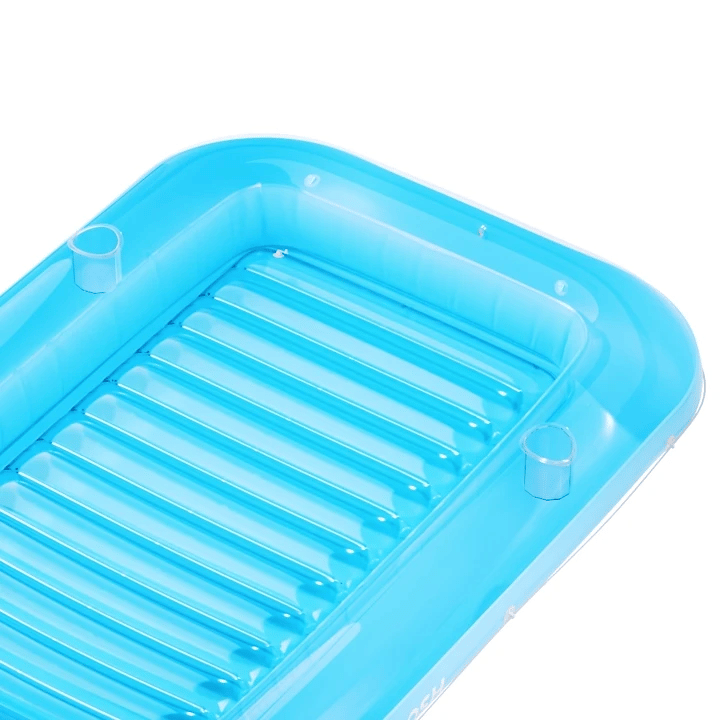 SLOOSH Transparent Inflatable Tanning Pool Lounger Float, 85" x 57", Blue-XL