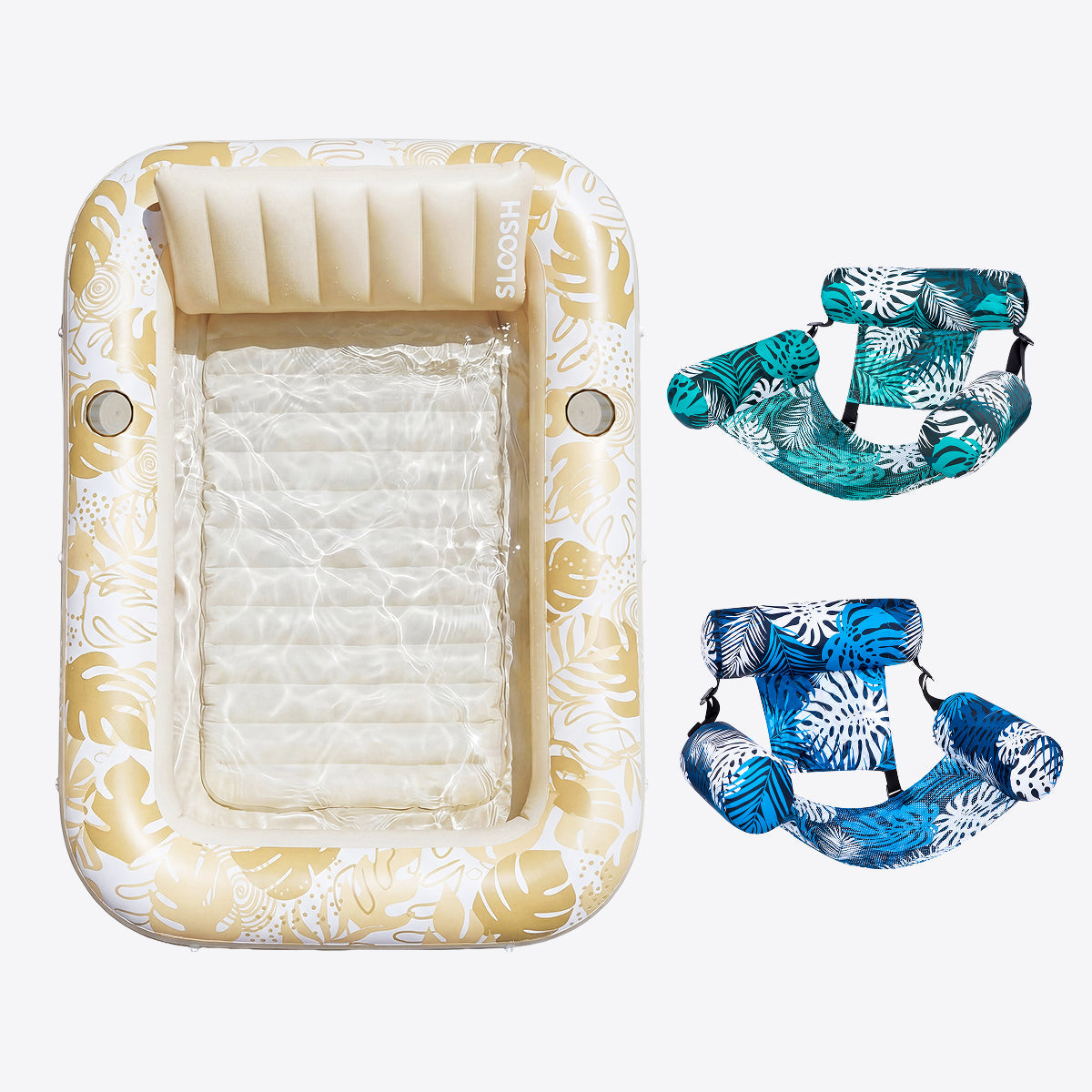 Gold White 85" Tanning Pool with Float Chair Best Friend Choice Bundle