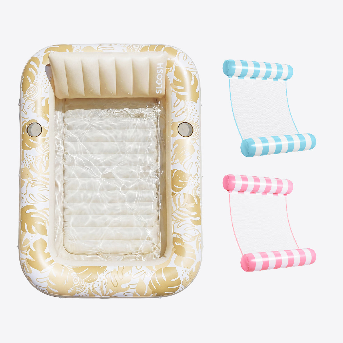 Gold White 85" Tanning Pool with Float Hammock Best Friend Choice Bundle