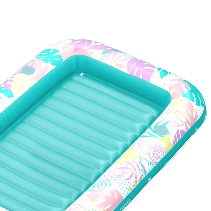 SLOOSH Tropical Leaves Inflatable Tanning Pool, Tropical Blue,  85" x 57"