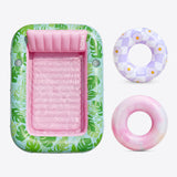 SLOOSH Cyan Pink 85" Tanning Pool with 2 Swim Rings Best Friend Choice Bundle