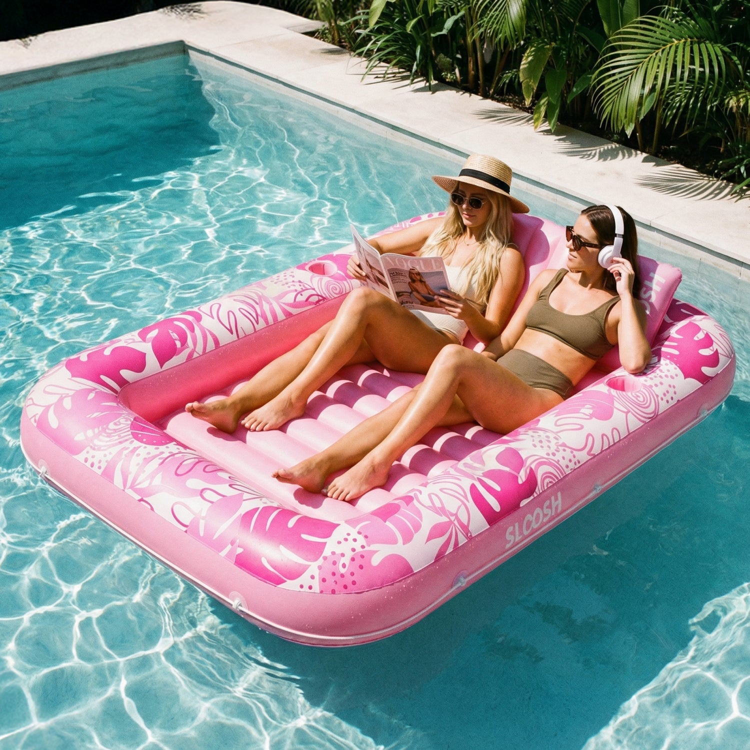 SLOOSH Inflatable Tanning Pool Lounger Float, Oatmeal White XL, 85" x 57"