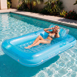 SLOOSH Transparent Inflatable Tanning Pool Lounger Float, 85" x 57", Blue-XL