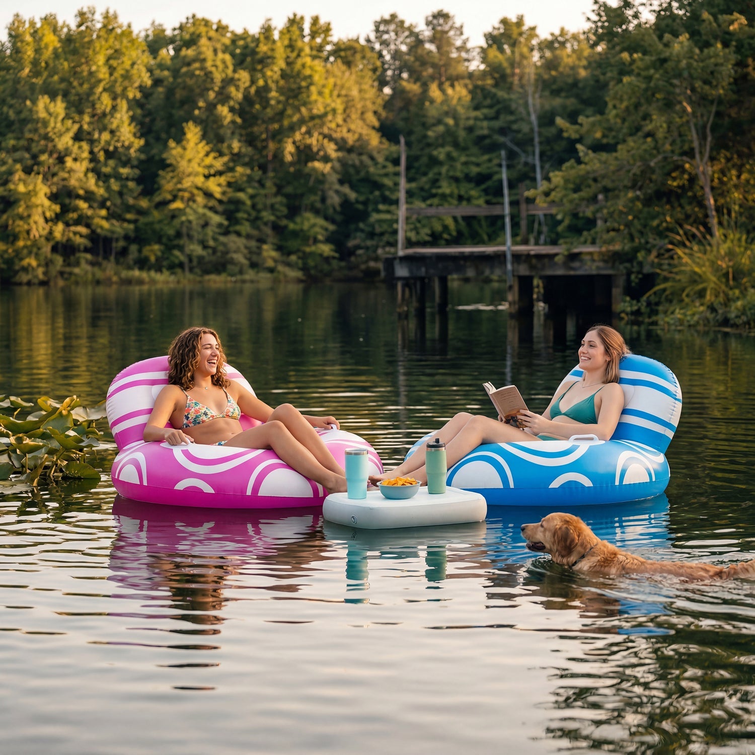 SLOOSH Inflatable Pool Floats Chair with Big Backrest, Pink, 42"