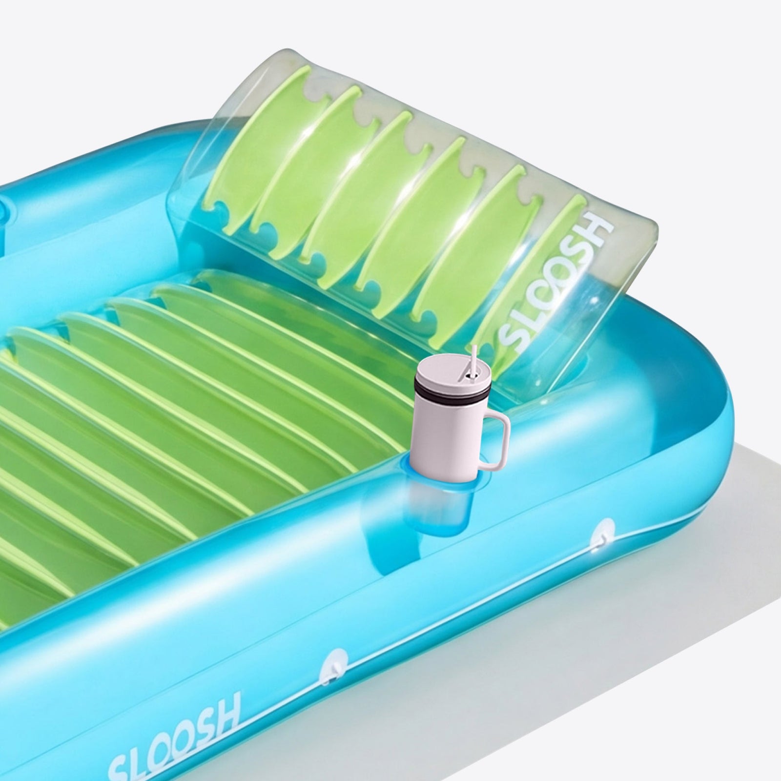 SLOOSH Transparent Inflatable Tanning Pool Lounger Float,  70" x 46", Blue Green-L