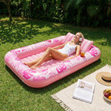 SLOOSH Tropical Leaves Inflatable Tanning Pool, Tropical Blue, 70" x 46"