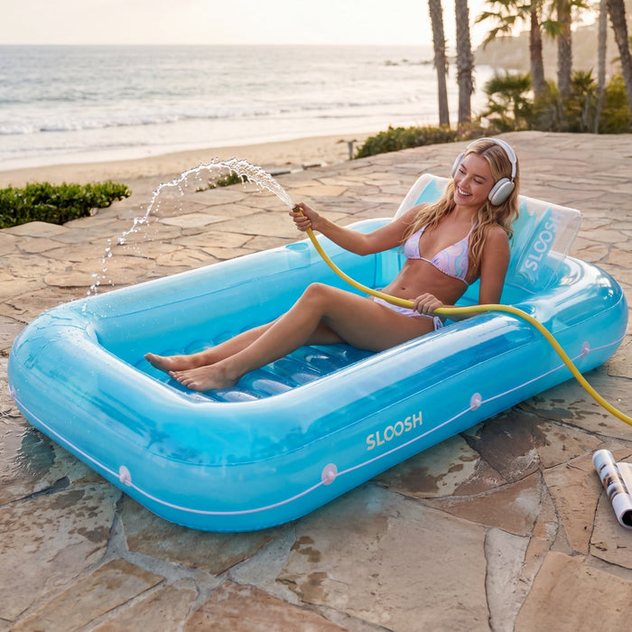 SLOOSH Transparent Inflatable Tanning Pool Lounger Float,  70" x 46", Blue-L