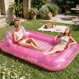 SLOOSH Transparent Inflatable Tanning Pool Lounger Float, 85" x 57", Pink-XL
