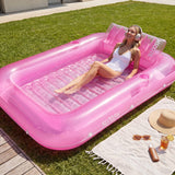 SLOOSH Transparent Inflatable Tanning Pool Lounger Float, 85" x 57", Pink-XL