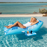 SLOOSH Inflatable Pool Lounge Chair with Cup Holder, Blue, 69" x 37.5"
