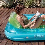 SLOOSH Transparent Inflatable Tanning Pool Lounger Float, 85" x 57", Blue Green-XL