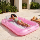 SLOOSH Transparent Inflatable Tanning Pool Lounger Float,  70" x 46", White Pink-L