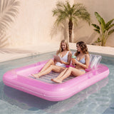 SLOOSH Transparent Inflatable Tanning Pool Lounger Float, 85" x 57", White Pink-XL