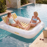 SLOOSH Transparent Inflatable Tanning Pool Lounger Float, 85" x 57", Golden White-XL