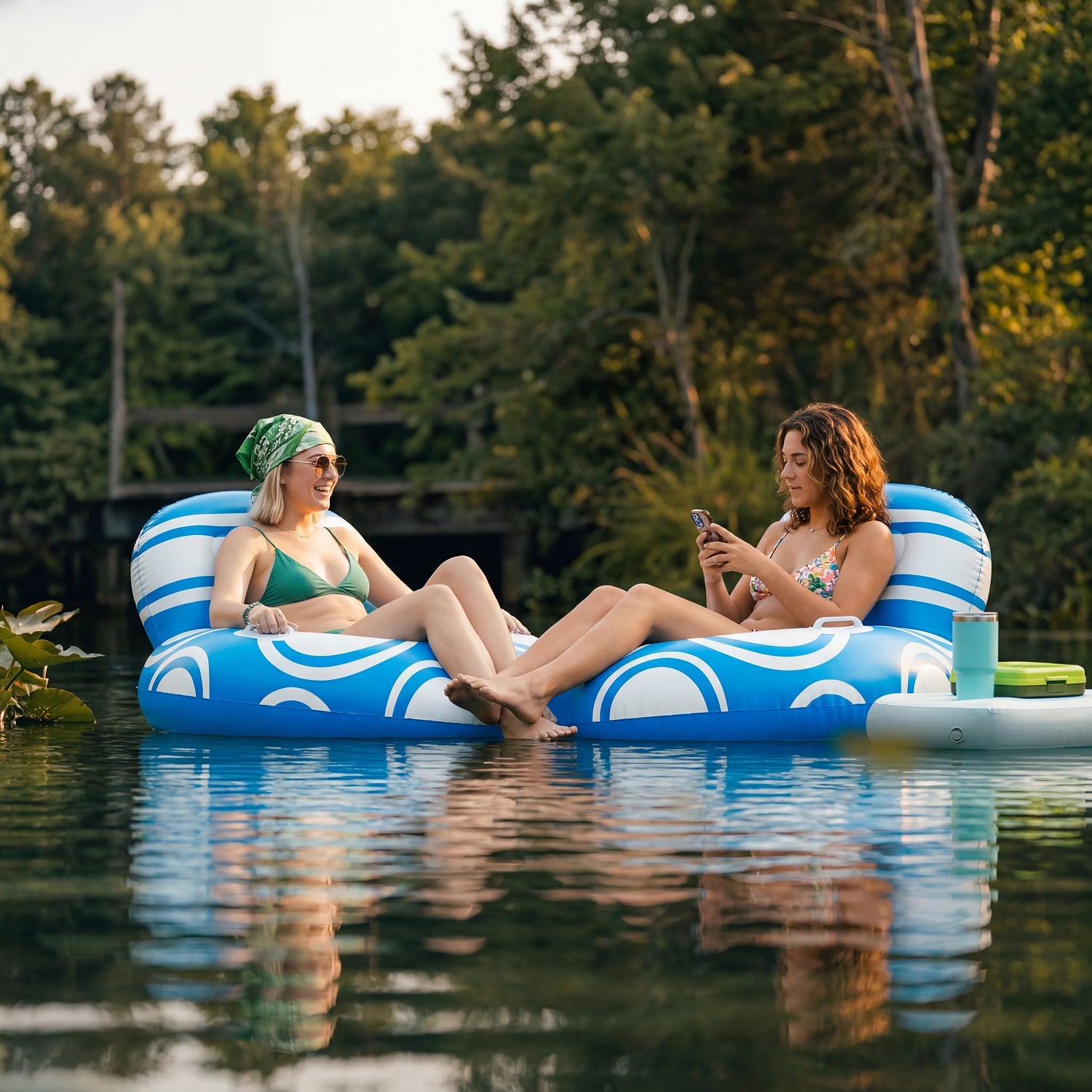 SLOOSH Inflatable Pool Floats Chair with Big Backrest, Blue, 42"