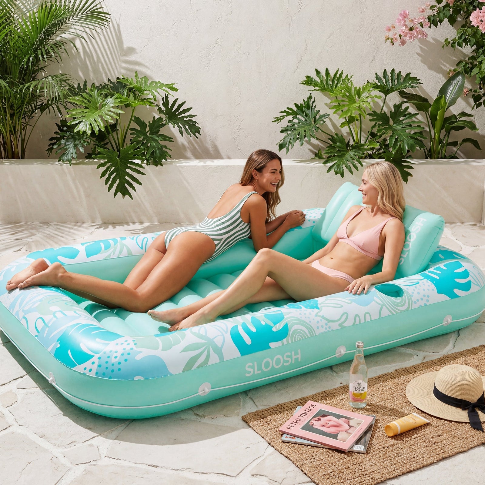 SLOOSH Inflatable Tanning Pool Lounger Float, Pink-XL, 85" x 57"