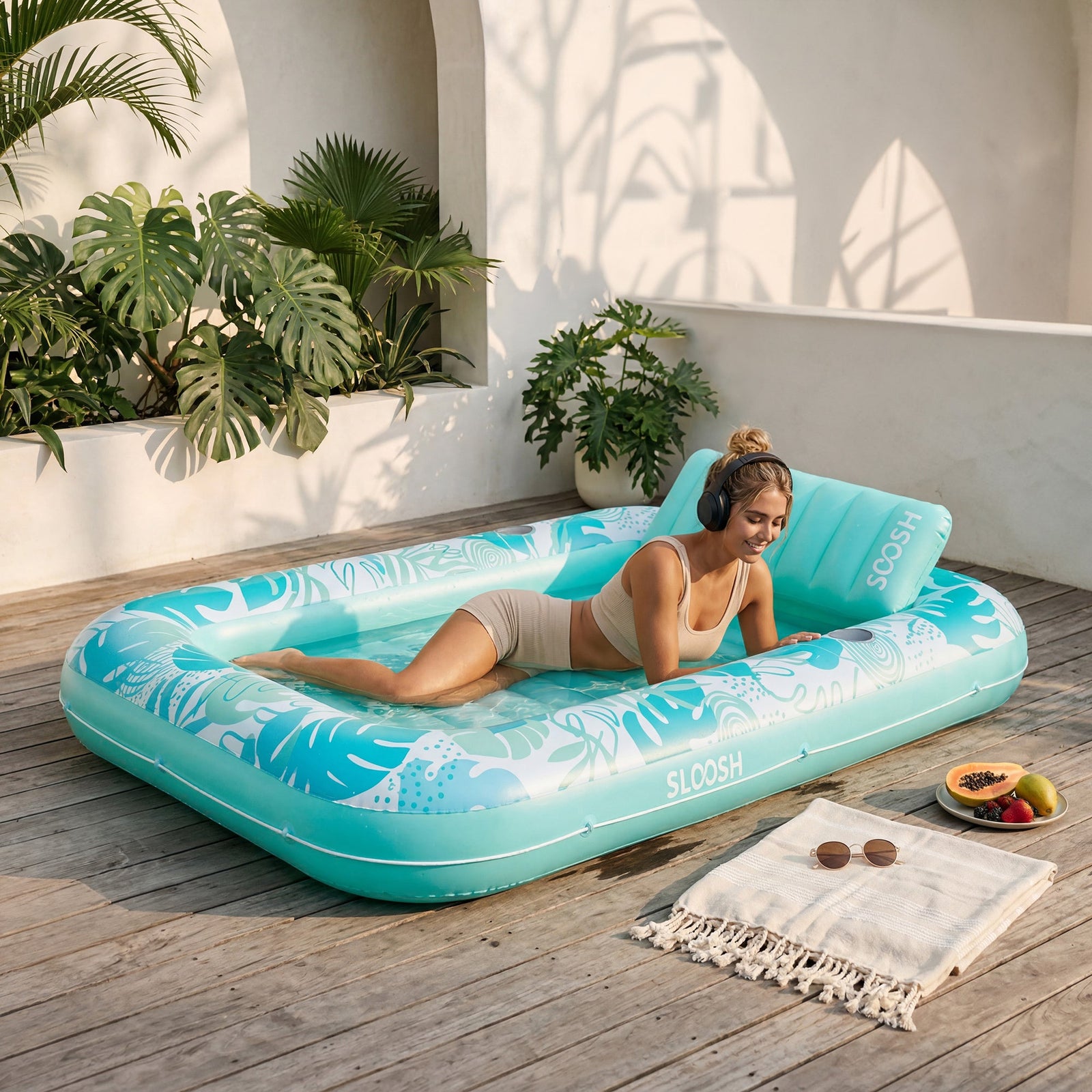SLOOSH Inflatable Tanning Pool Lounger Float, Pink-XL, 85" x 57"