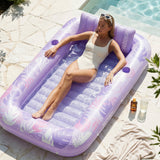 SLOOSH Inflatable Tanning Pool Lounger Float, Pink Marble, 70" x 46"