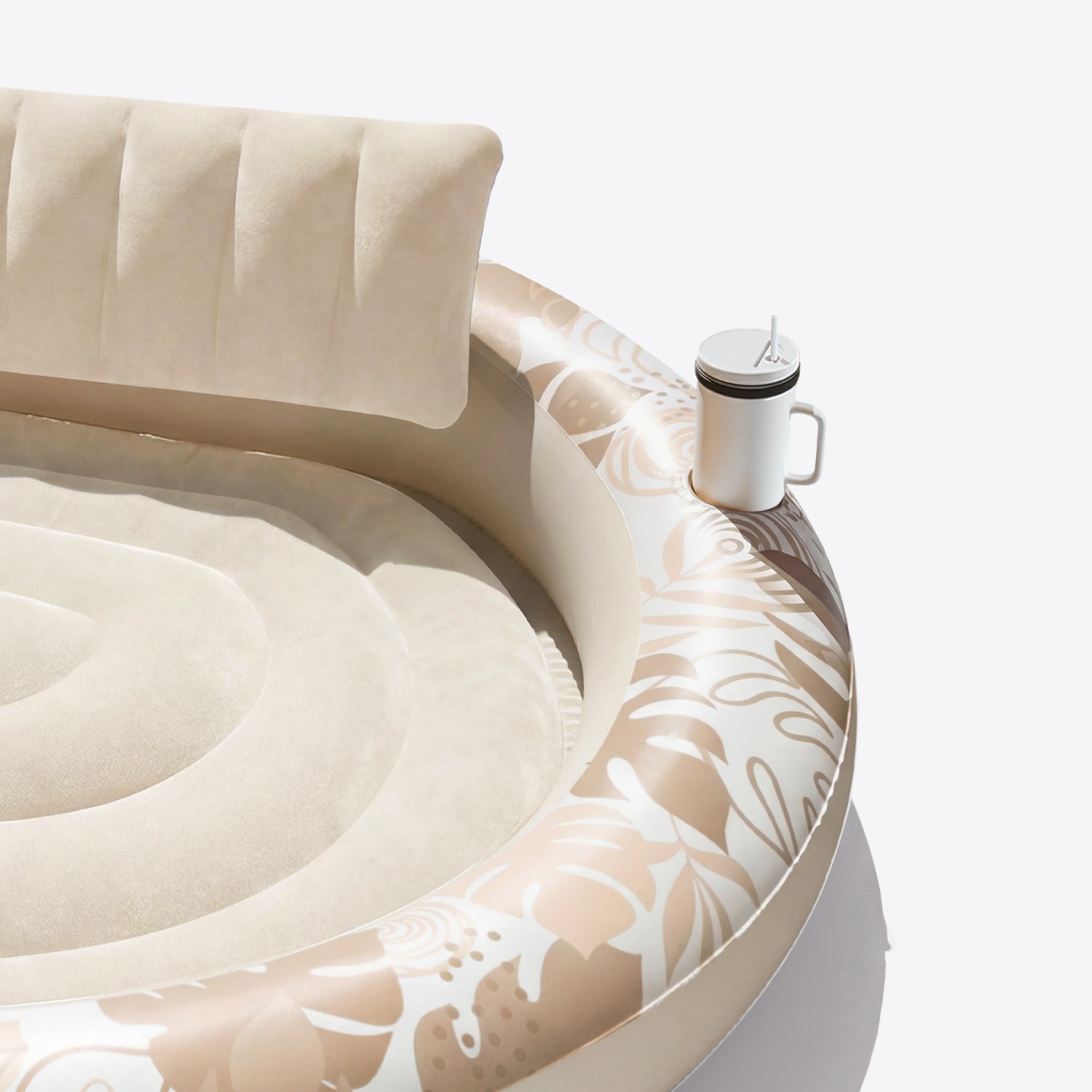 SLOOSH Inflatable Pool Float Lounge Round Tanning Pool, Champagne, 72" x 65"
