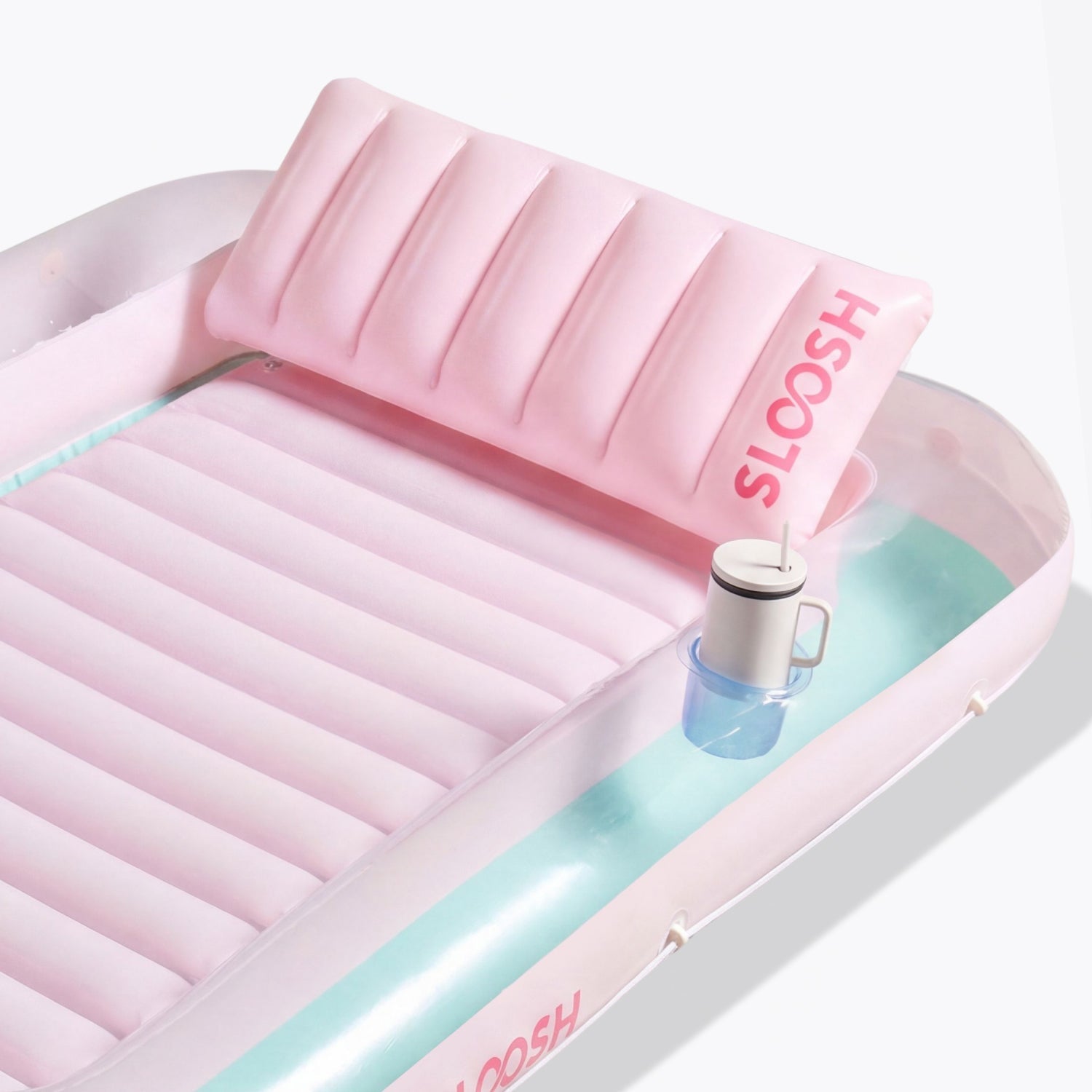 SLOOSH Transparent Inflatable Tanning Pool Lounger Float,  70" x 46", Cyan Pink-L