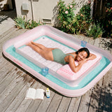 SLOOSH Transparent Inflatable Tanning Pool Lounger Float,  70" x 46", Cyan Pink-L