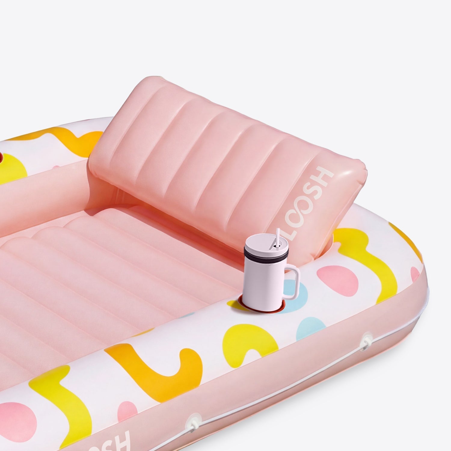 SLOOSH Inflatable Tanning Pool Lounger Float, Pink Doodle, 70" x 46"