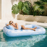 SLOOSH Inflatable Tanning Pool Lounger Float, Blue Checker, 70" x 46"