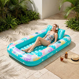 SLOOSH Tropical Leaves Inflatable Tanning Pool, Tropical Blue, 70" x 46"