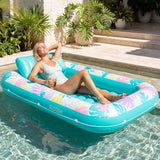 SLOOSH Tropical Leaves Inflatable Tanning Pool, Tropical Blue, 70" x 46"