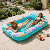 SLOOSH Tropical Inflatable Tanning Pool, Aqua Blue Tropical, 85" x 57"