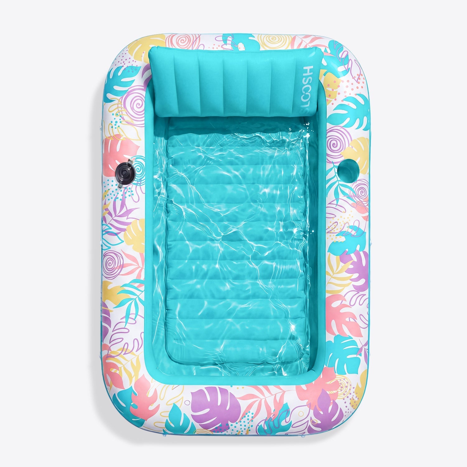 SLOOSH Tropical Inflatable Tanning Pool, Aqua Blue Tropical, 85" x 57"